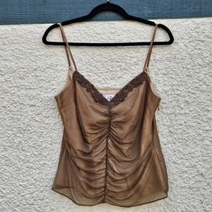 Joseph Ribkoff light brown beaded ruched cami top size 12
